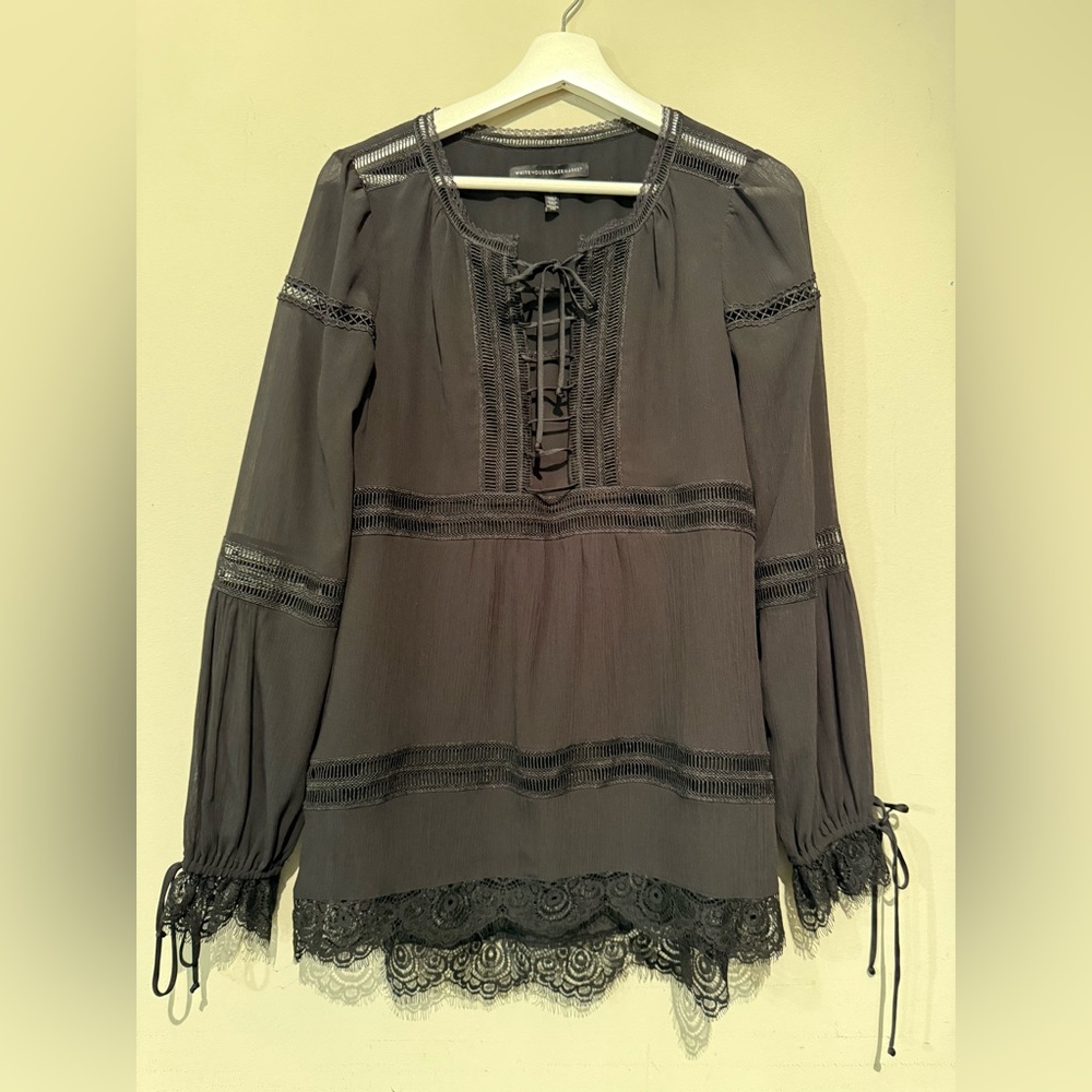 WHITE HOUSE BLACK MARKET Black Boho Lace Blouse Women 6